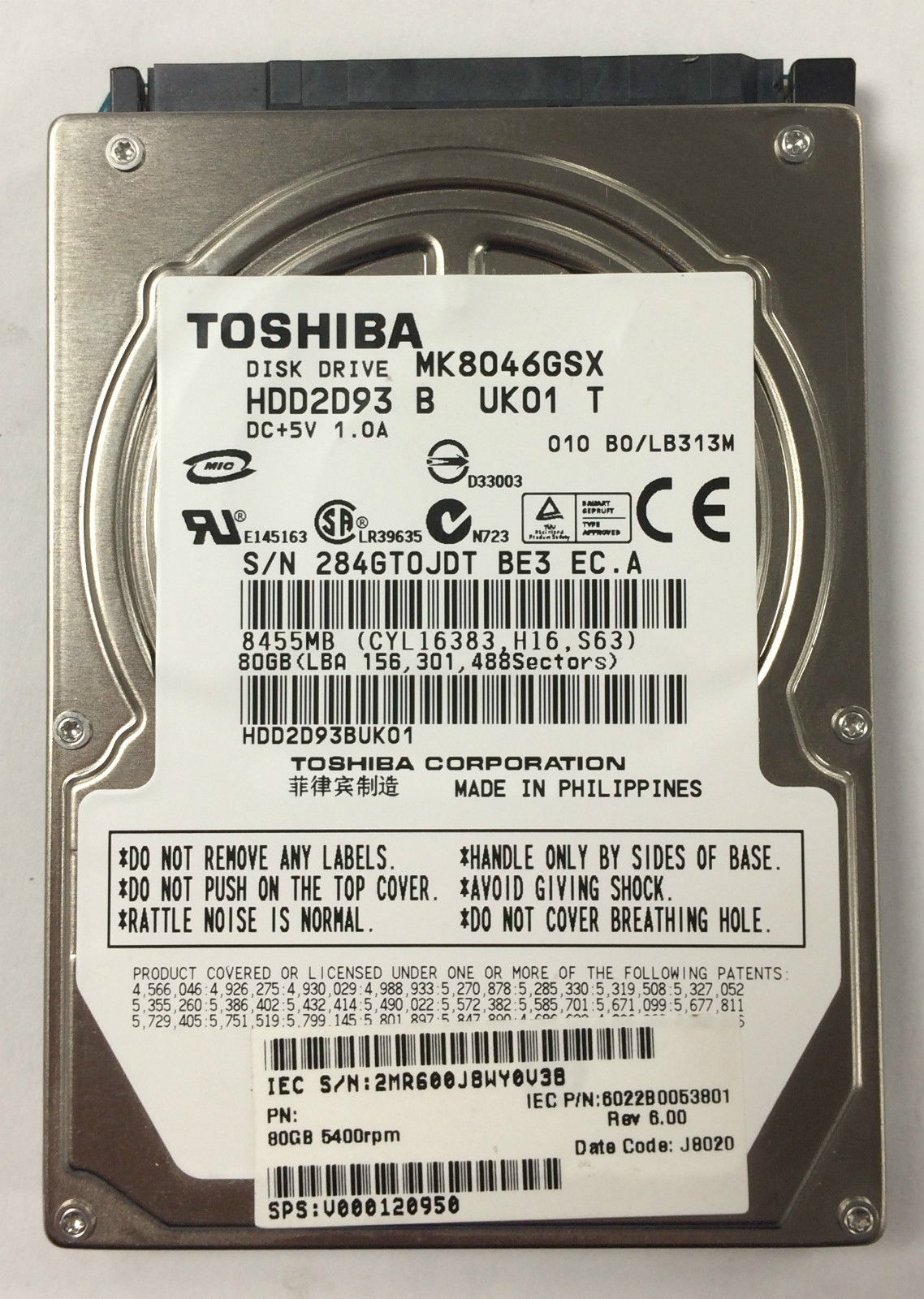 ΔΙΣΚΟΣ HDD TOSHIBA 80GB 2.5 SATA