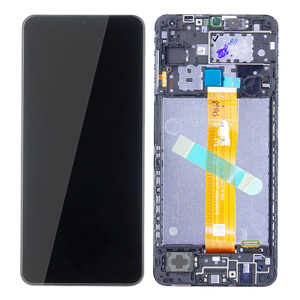 LCD ORIGINAL SAMSUNG A12 NACHO A127F BLACK GH82-26485A WITH FRAME