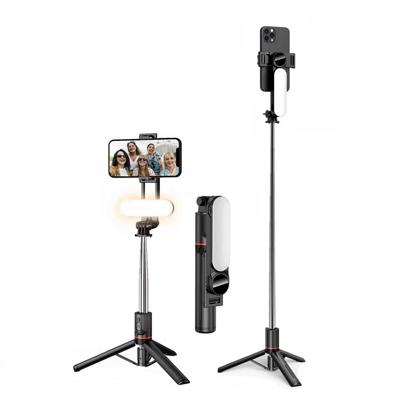 SELFIE STICK TRIPOD WHITH BLUETOOTH REMOTE AND FILL LIGHT BLACK L15