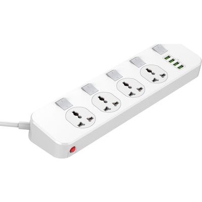 ΠΟΛΥΠΡΙΖΟ 4 ΘΕΣΕΩΝ UNIVERSAL ΜΕ ΔΙΑΚΟΠΤΗ KAI 4 USB 3.4A LDNIO 2500W DEFENDER SERIES