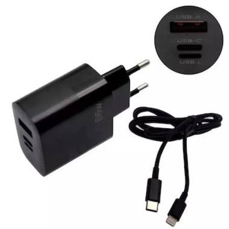 ΚΕΦΑΛΗ ΦΟΡΤΙΣΗΣ SUPER FAST CHARGING 66W USB+TYPE-C+LIGHTNING ΚΑΙ ΚΑΛΩΔΙΟ TYPE-C ΣΕ LIGHTNING