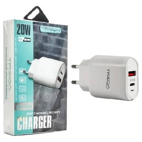 ΚΕΦΑΛΗ ΦΟΡΤΙΣΗΣ 20W 4A 1xUSB 1xTYPE-C TREQA CH-634