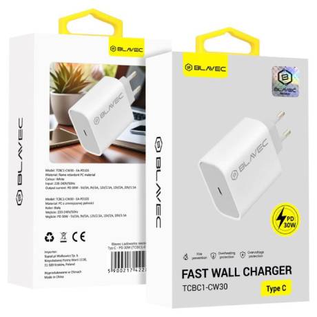 ΚΕΦΑΛΗ ΦΟΡΤΙΣΗΣ 30W TYPE-C BLAVEC BLACK FAST WALL CHARGER TCBC1-CB30