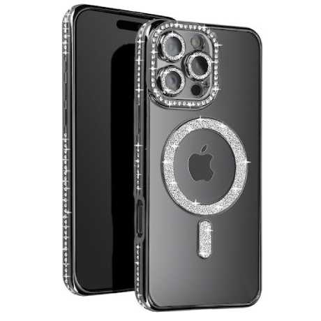 ΘΗΚΗ ΚΙΝΗΤΟΥ MAGNETIC ΜΕ ΣΤΡΑΣ ΜΑΥΡΟ ΠΛΑΙΣΙΟ ΓΙΑ IPHONE 16 PRO MAX