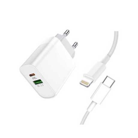 SET ΚΕΦΑΛΗ ΦΟΡΤΙΣΗΣ 2xPORT PD20W TYPE-C/USB 3.0 ΚΑΙ ΚΑΛΩΔΙΟ USB ΣΕ LIGHTNING TREQA CH-633