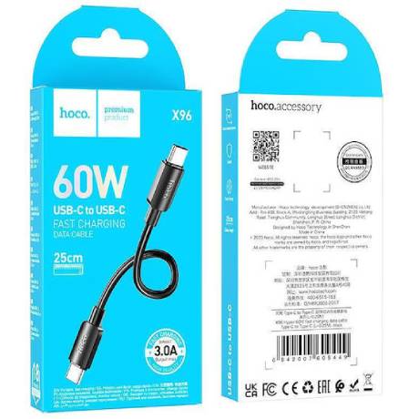ΚΑΛΩΔΙΟ ΦΟΡΤΙΣΗΣ TYPE-C ΣΕ TYPE-C HOCO X96 60W 0.25m 3.0A BLACK