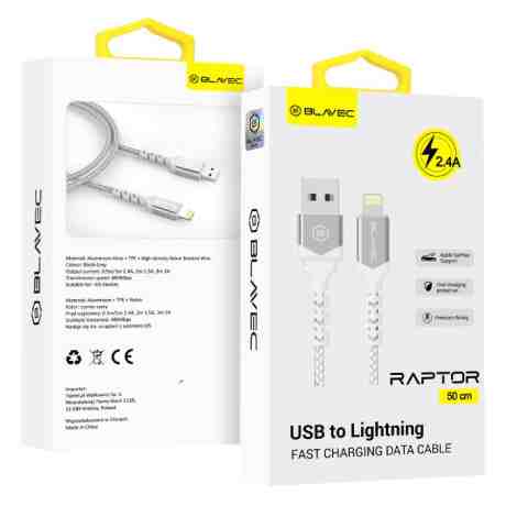 ΚΑΛΩΔΙΟ ΦΟΡΤΙΣΗΣ USB ΣΕ LIGHTNING BLAVEC  2.4A 0.50m RAPTOR BRAIDED WHITE-SILVER CRA-UL24WS05
