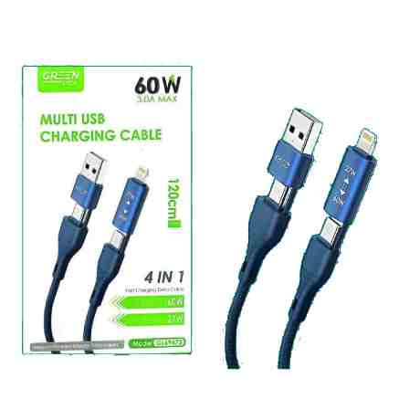 ΚΑΛΩΔΙΟ ΦΟΡΤΙΣΗΣ MULTI USB 4in1 GREEN LYCA 60W 3.0A MAX GL69473